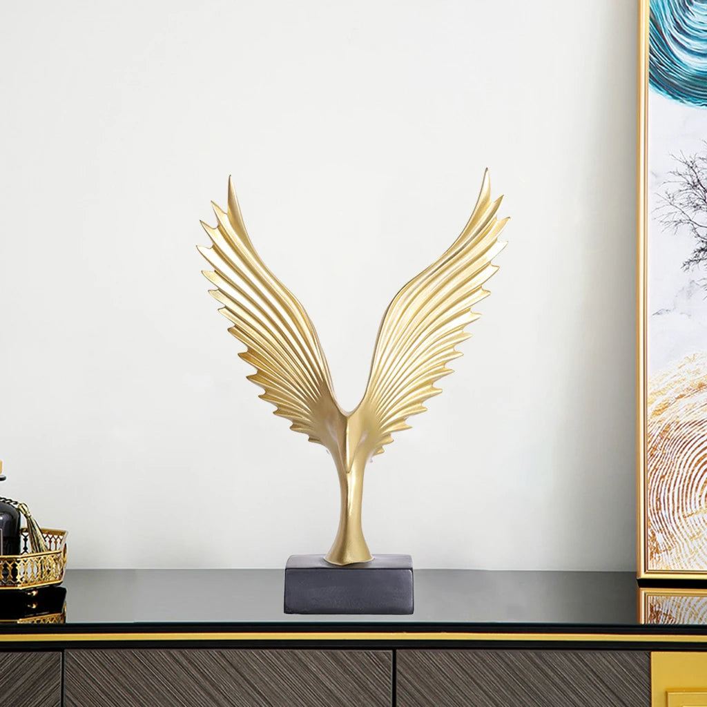 Golden Angel Wings Sculpture Hand Crafted Resin Statue For Living Room Coffee Table Sideboard Mantelpiece Light Luxury Nordic Home Decor Accessories