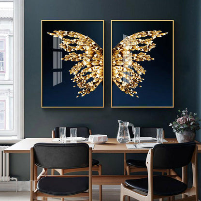 Golden Butterfly Wings Boutique Abstract Wall Art Fine Art Canvas Prints Modern Pictures For Luxury Living Room Bedroom Stylish Glamour Home Decor