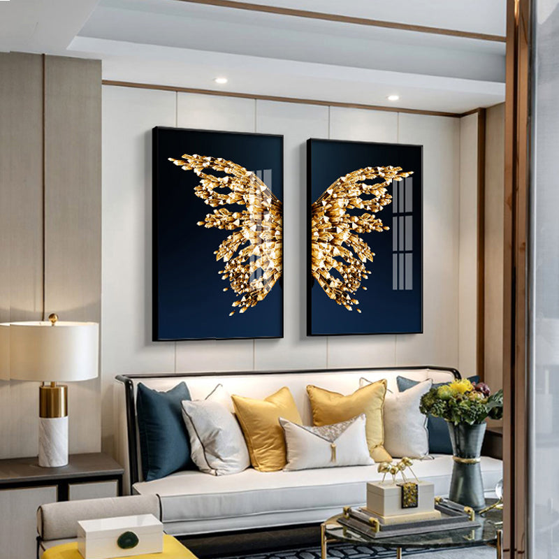 Golden Butterfly Wings Boutique Abstract Wall Art Fine Art Canvas Prints Modern Pictures For Luxury Living Room Bedroom Stylish Glamour Home Decor