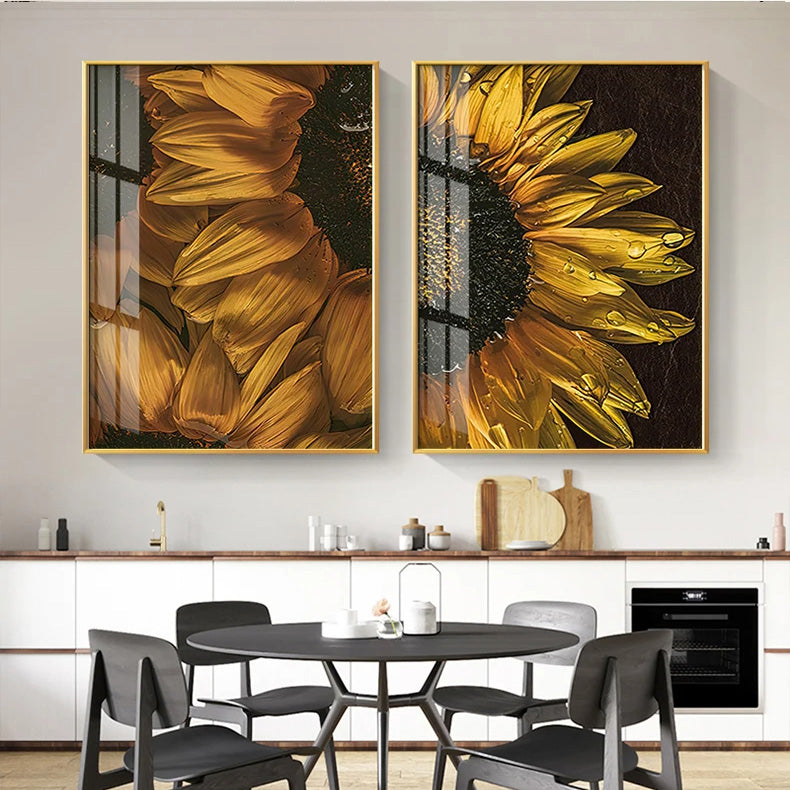 Golden Sunflower Abstract Floral Wall Art Fine Art Canvas Prints Modern Botanical Pictures For Living Room Dining Room Home Office Decor