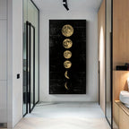 Golden Black Moon Phases Wall Art Fine Art Canvas Print Vertical Format Picture For Foyer Living Room Entranceway Art Decor 08