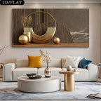 Modern living room with a white sofa, decorative table, and wall art.
