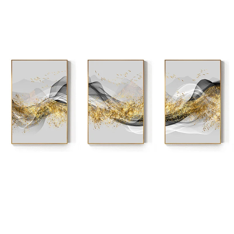Golden Flowing Mountain Landscape Wall Art Fine Art Canvas Prints Pictures For Living Room Dining Room Auspicious Art For Contemporary Interiors