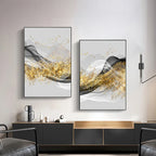 Golden Flowing Mountain Landscape Wall Art Fine Art Canvas Prints Pictures For Living Room Dining Room Auspicious Art For Contemporary Interiors