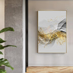 Golden Flowing Mountain Landscape Wall Art Fine Art Canvas Prints Pictures For Living Room Dining Room Auspicious Art For Contemporary Interiors