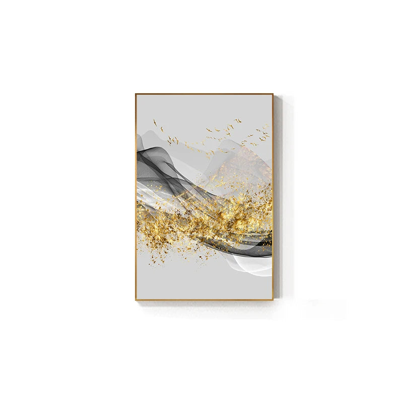 Golden Flowing Mountain Landscape Wall Art Fine Art Canvas Prints Pictures For Living Room Dining Room Auspicious Art For Contemporary Interiors