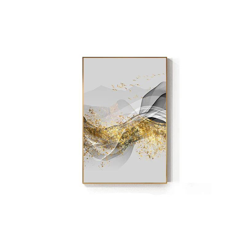 Golden Flowing Mountain Landscape Wall Art Fine Art Canvas Prints Pictures For Living Room Dining Room Auspicious Art For Contemporary Interiors