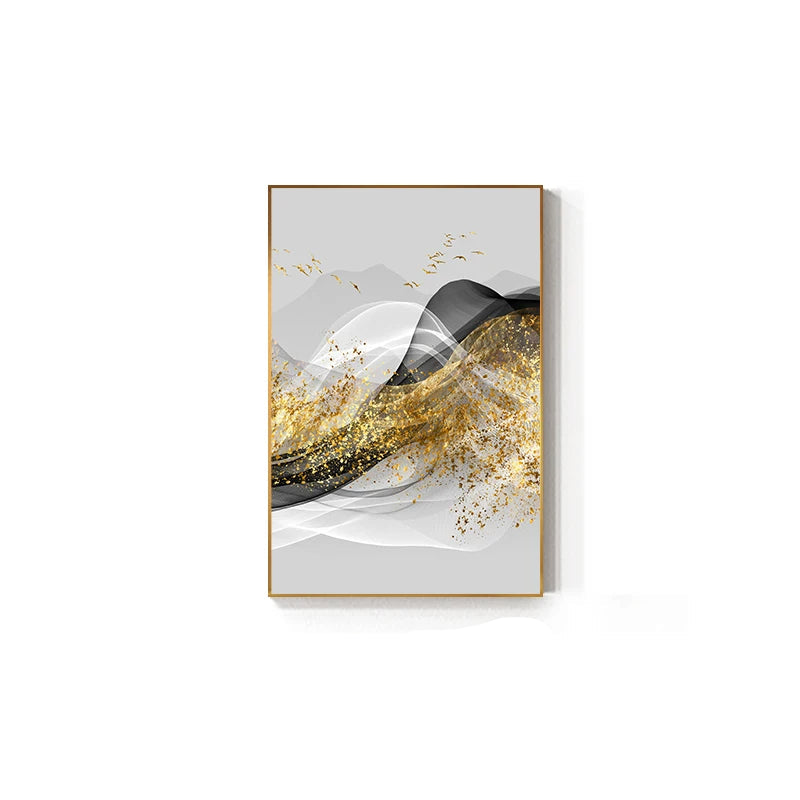 Golden Flowing Mountain Landscape Wall Art Fine Art Canvas Prints Pictures For Living Room Dining Room Auspicious Art For Contemporary Interiors