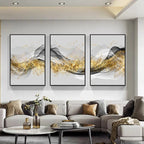 Golden Flowing Mountain Landscape Wall Art Fine Art Canvas Prints Pictures For Living Room Dining Room Auspicious Art For Contemporary Interiors