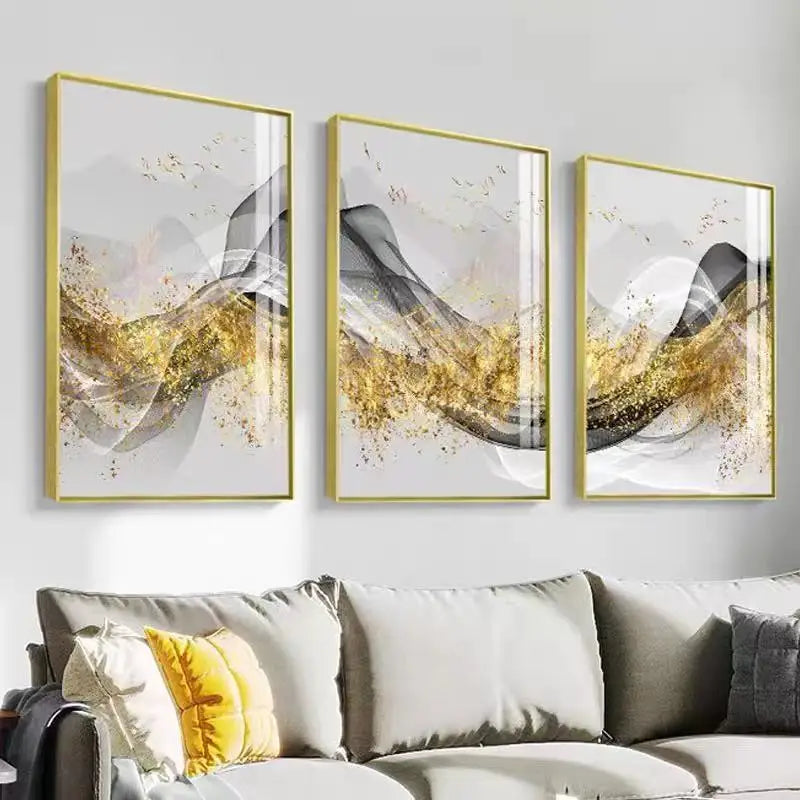 Golden Flowing Mountain Landscape Wall Art Fine Art Canvas Prints Pictures For Living Room Dining Room Auspicious Art For Contemporary Interiors 2025