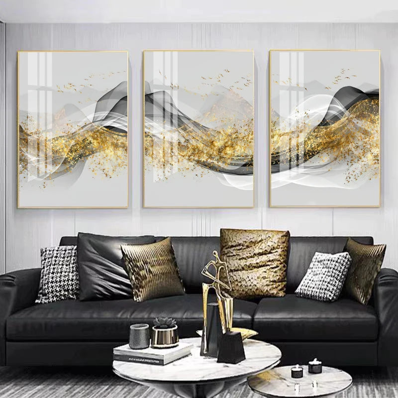 Golden Flowing Mountain Landscape Wall Art Fine Art Canvas Prints Pictures For Living Room Dining Room Auspicious Art For Contemporary Interiors 2025 0