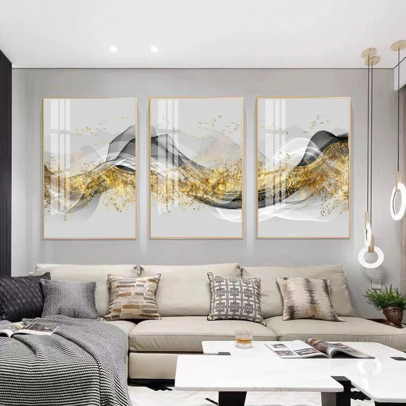 Golden Flowing Mountain Landscape Wall Art Fine Art Canvas Prints Pictures For Living Room Dining Room Auspicious Art For Contemporary Interiors 2025 0