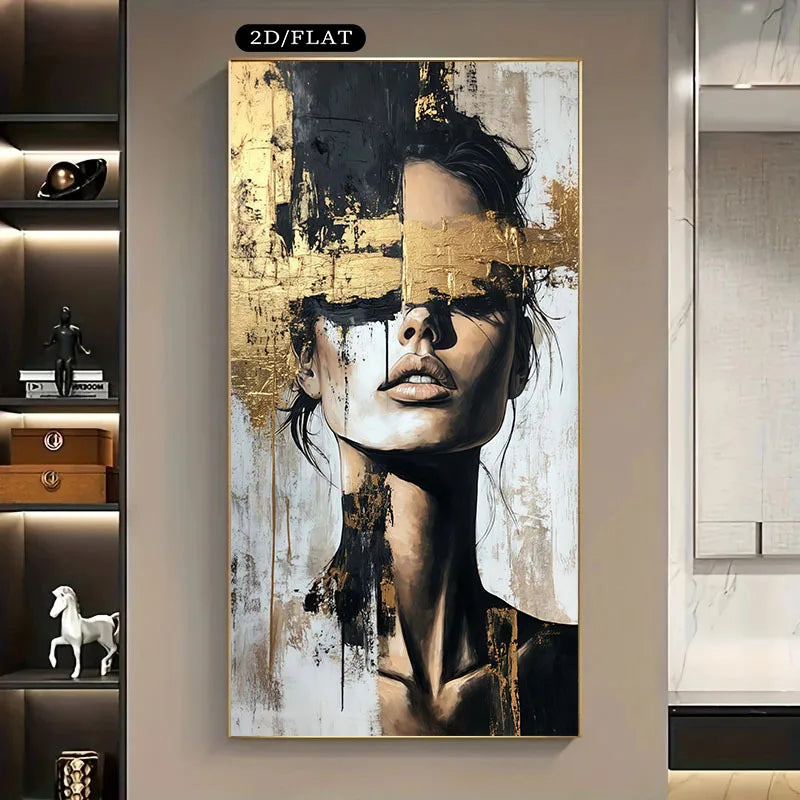 Golden Girl Abstract Portrait Wall Art Fine Art Canvas Print Artwork For Modern Apartment Living Room Foyer Entryway Boutique Salon Decor