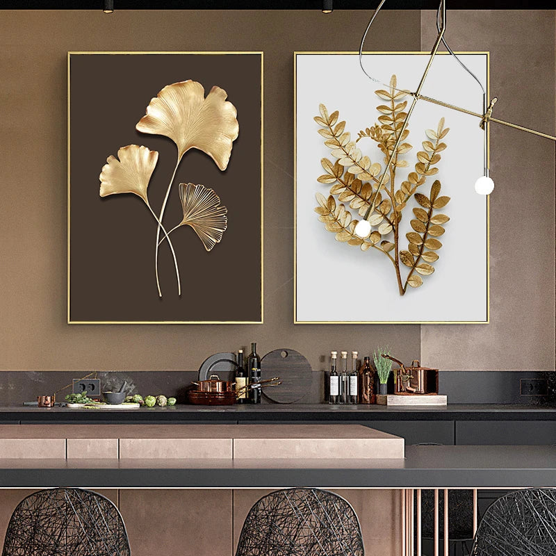 
Golden Leaf Floral Wall Art Fine Art Canvas Prints Modern Minimalist Abstract Botanical Pictures For Bedroom Living Room Light Luxury Home Decor 2025