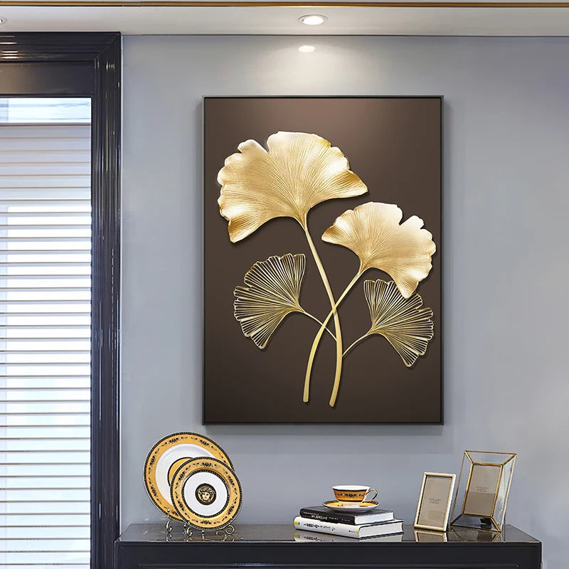  Golden Leaf Floral Wall Art Fine Art Canvas Prints Modern Minimalist Abstract Botanical Pictures For Bedroom Living Room Light Luxury Home Decor 2025 a