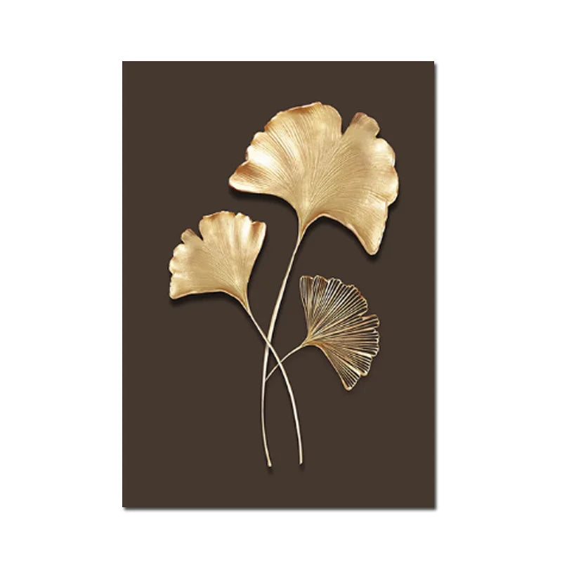 Golden Leaf Floral Wall Art Fine Art Canvas Prints Modern Minimalist Abstract Botanical Pictures For Bedroom Living Room Light Luxury Home Decor 2025 a