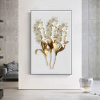 Golden Leaf White Petalled Floral Wall Art Fine Art Canvas Prints Modern Abstract Botanical Wall Art For Living Room Bedroom Dining Foyer Art Decor