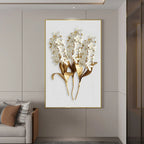 Golden Leaf White Petalled Floral Wall Art Fine Art Canvas Prints Modern Abstract Botanical Wall Art For Living Room Bedroom Dining Foyer Art Decor
