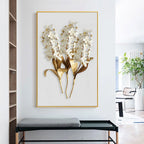 Golden Leaf White Petalled Floral Wall Art Fine Art Canvas Prints Modern Abstract Botanical Wall Art For Living Room Bedroom Dining Foyer Art Decor