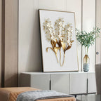 Golden Leaf White Petalled Floral Wall Art Fine Art Canvas Prints Modern Abstract Botanical Wall Art For Living Room Bedroom Dining Foyer Art Decor