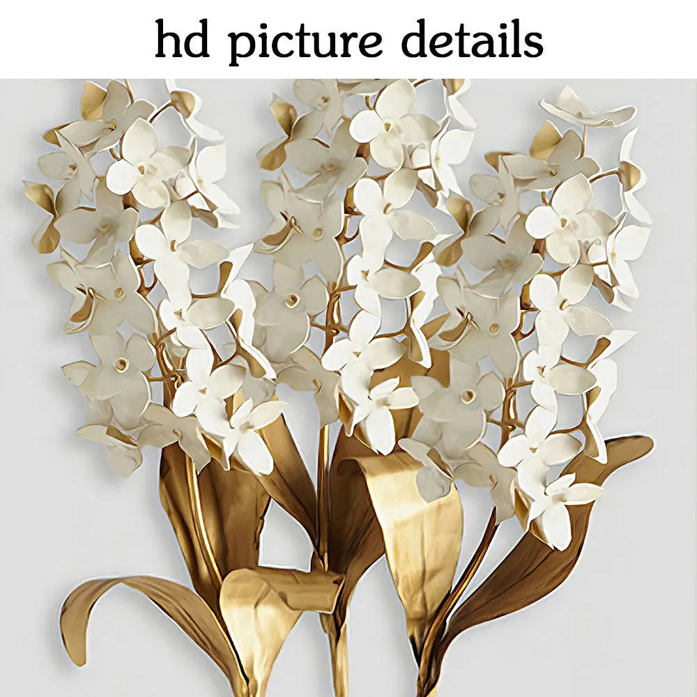 Golden Leaf White Petalled Floral Wall Art Fine Art Canvas Prints Modern Abstract Botanical Wall Art For Living Room Bedroom Dining Foyer Art Decor