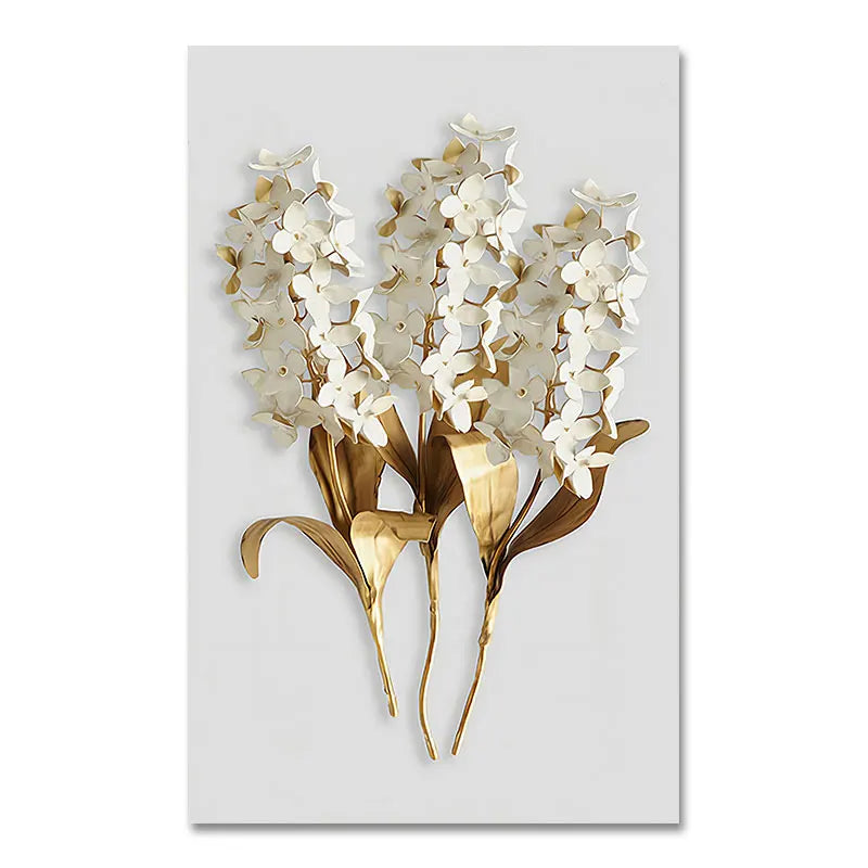 Golden Leaf White Petalled Floral Wall Art Fine Art Canvas Prints Modern Abstract Botanical Wall Art For Living Room Bedroom Dining Foyer Art Decor