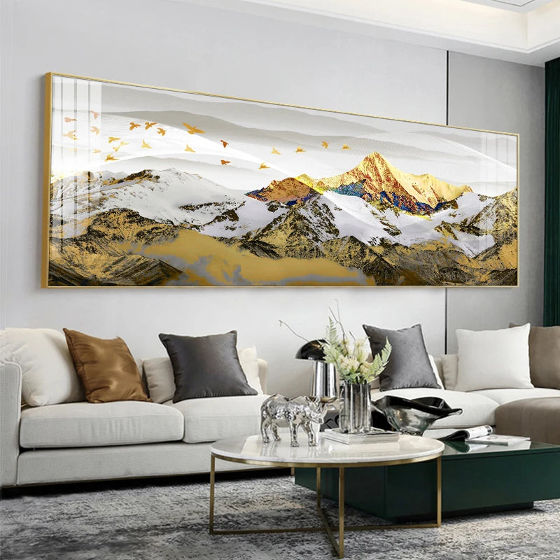 Golden Mountain Landscape Wide Format Wall Art Fine Art Canvas Prints Big Sizes Pictures For Above The Sofa Picture For Above The Bed
