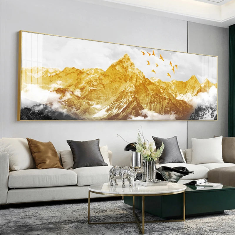 Golden Mountain Landscape Wide Format Wall Art Fine Art Canvas Prints Big Sizes Pictures For Above The Sofa Picture For Above The Bed