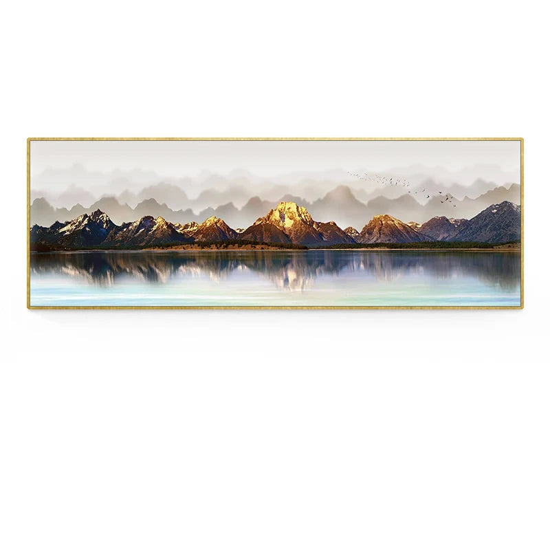Golden Mountain Landscape Wide Format Wall Art Fine Art Canvas Prints Big Sizes Pictures For Above The Sofa Picture For Above The Bed