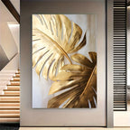 Golden Palm Leaves Wall Art Fine Art Canvas Print Modern Abstract Tropical Botanical Picture For Apartment Entryway Foyer Art Decor