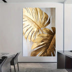 Golden Palm Leaves Wall Art Fine Art Canvas Print Modern Abstract Tropical Botanical Picture For Apartment Entryway Foyer Art Decor