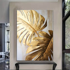Golden Palm Leaves Wall Art Fine Art Canvas Print Modern Abstract Tropical Botanical Picture For Apartment Entryway Foyer Art Decor
