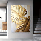 Golden Palm Leaves Wall Art Fine Art Canvas Print Modern Abstract Tropical Botanical Picture For Apartment Entryway Foyer Art Decor