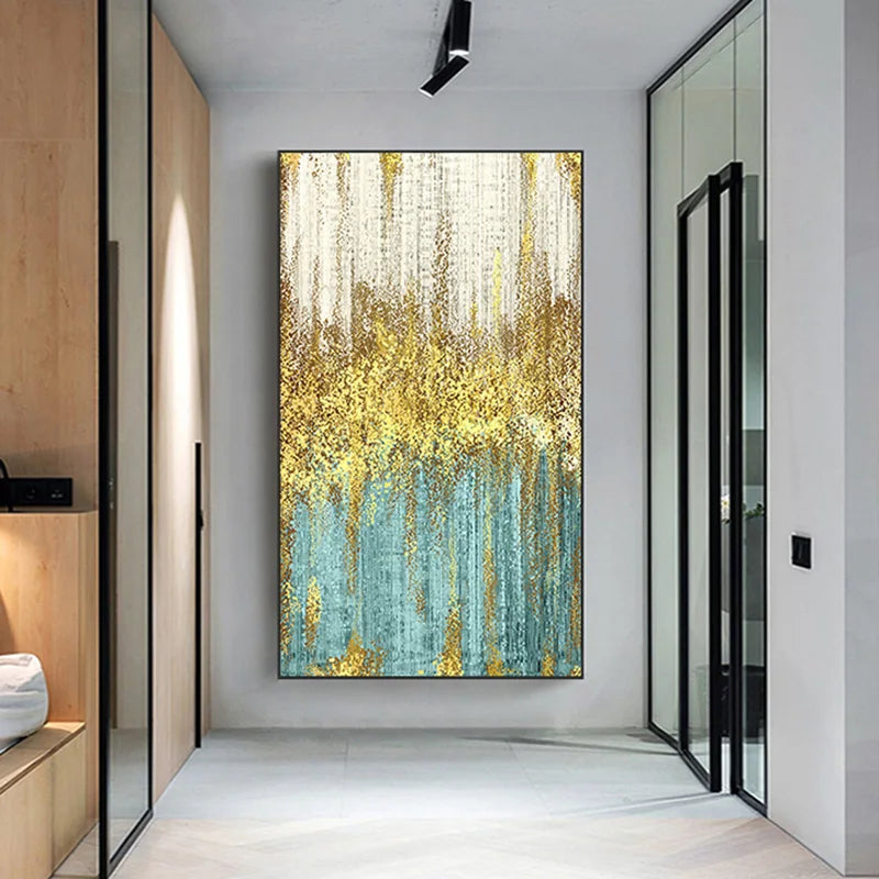 Golden Rain Abstract Auspicious Wall Art Fine Art Canvas Prints Vertical Format Pictures For Living Room Foyer Entranceway Corridor Wall Decor 2025