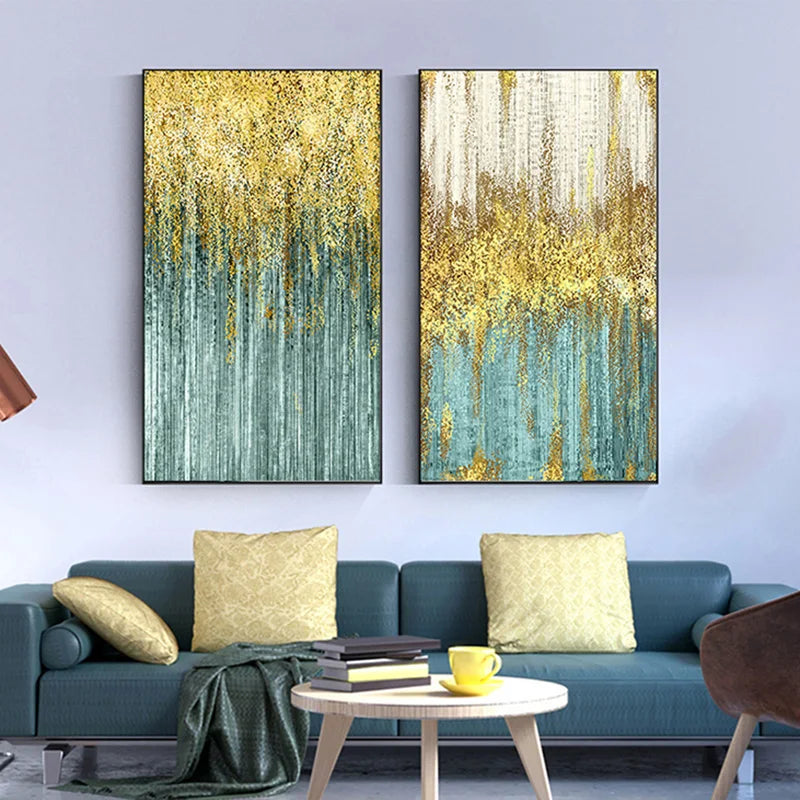 Golden Rain Abstract Auspicious Wall Art Fine Art Canvas Prints Vertical Format Pictures For Living Room Foyer Entranceway Corridor Wall Decor 2025