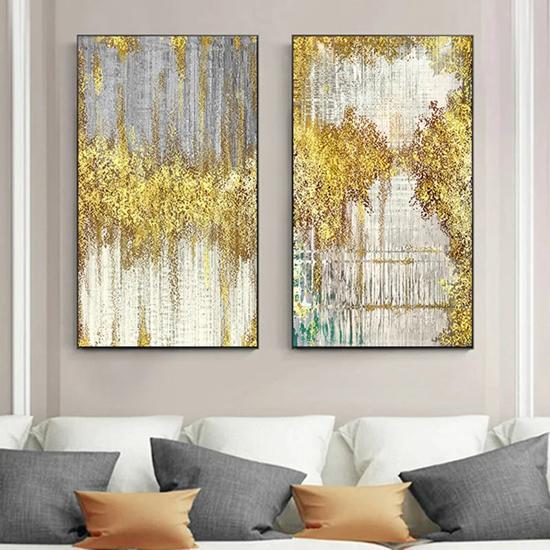 Golden Rain Abstract Auspicious Wall Art Fine Art Canvas Prints Vertical Format Pictures For Living Room Foyer Entranceway Corridor Wall Decor 2025