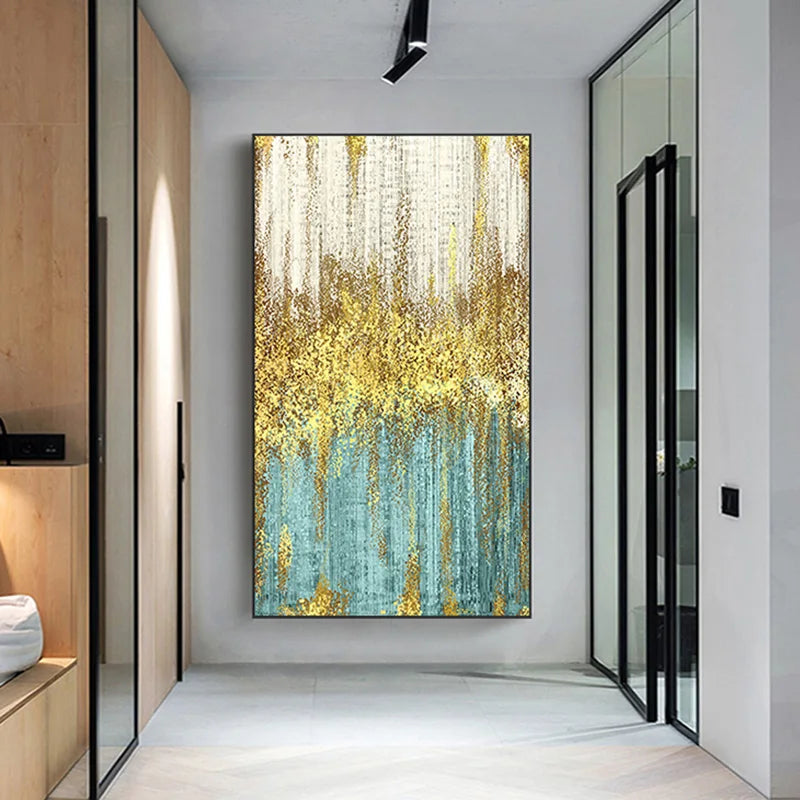 Golden Rain Abstract Auspicious Wall Art Fine Art Canvas Prints Vertical Format Pictures For Living Room Foyer Entranceway Corridor Wall Decor 2025