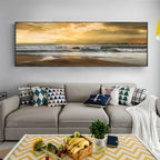 Golden Sunset Seascape Wide Format Landscape Wall Art Fine Art Canvas Prints Picture Above The Sofa Modern Art For Above The Bed