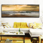 Golden Sunset Seascape Wide Format Landscape Wall Art Fine Art Canvas Prints Picture Above The Sofa Modern Art For Above The Bed