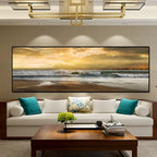 Golden Sunset Seascape Wide Format Landscape Wall Art Fine Art Canvas Prints Picture Above The Sofa Modern Art For Above The Bed