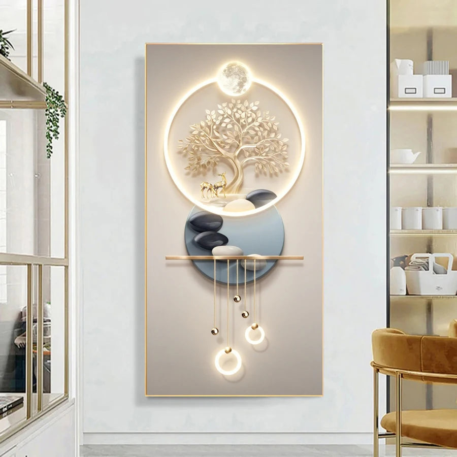 Golden Tree Of Life Auspicious Abstract Wall Art Fine Art Canvas Prints Pictures For Living Room Dining Room Kitchen Light Luxury Foyer Art Decor