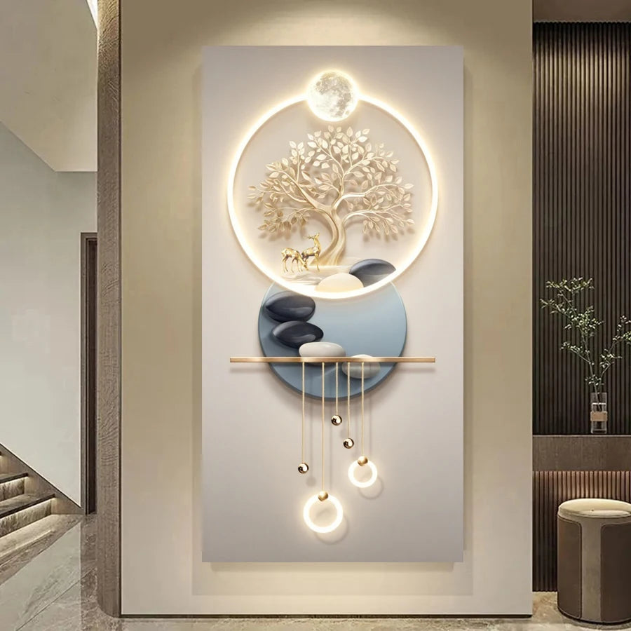 Golden Tree Of Life Auspicious Abstract Wall Art Fine Art Canvas Prints Pictures For Living Room Dining Room Kitchen Light Luxury Foyer Art Decor