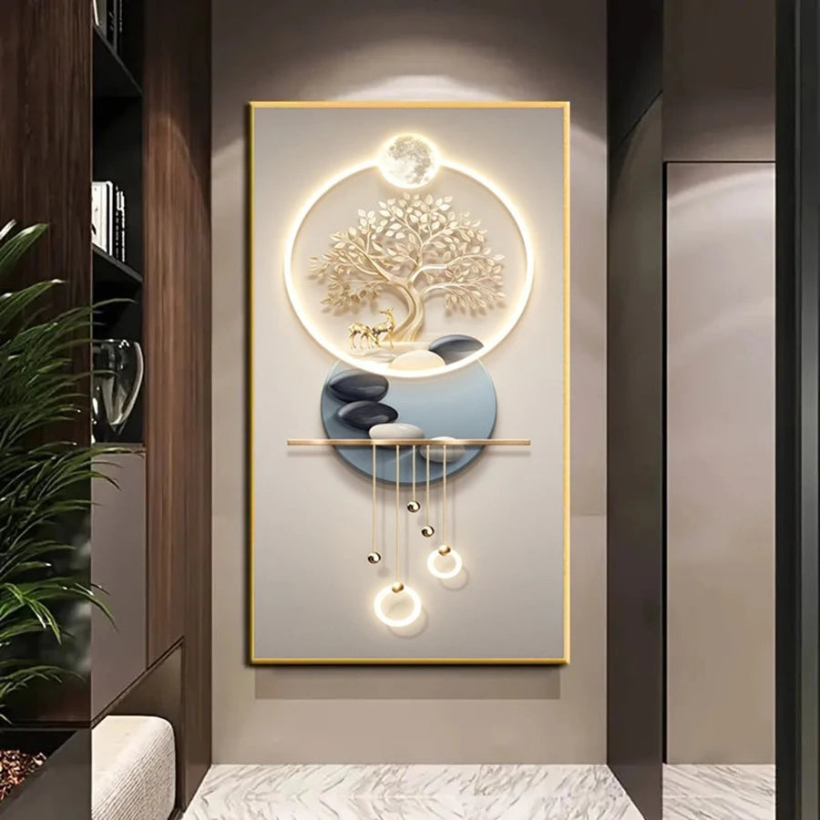 Golden Tree Of Life Auspicious Abstract Wall Art Fine Art Canvas Prints Pictures For Living Room Dining Room Kitchen Light Luxury Foyer Art Decor