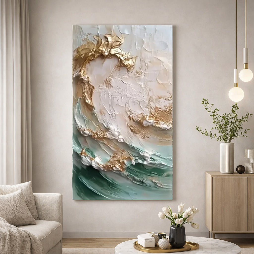 Golden Wave 2d Wall Art Fine Art Canvas Print Abstract Picture For Modern Apartment Living Room Hallway Entryway Foyer Art Decor