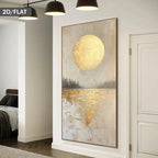 Golden Zen Lake Moonrise Wall Art Fine Art Canvas Print Minimalist Abstract Landscape Artwork for Living Room Bedroom Foyer Art Decor