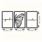 Good Vibes Butterfly Wings Black Metal Wall Art 3D Sculpted Iron Plaque Wall Decoration Modern Art For Living Room Dining Room Creative Nordic Home Decor