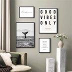 Good Vibes Only Black White Whale Poster Nordic Pictures Of Calm Wall Art Fine Art Canvas Prints Gallery Wall Art Prints For Modern Living