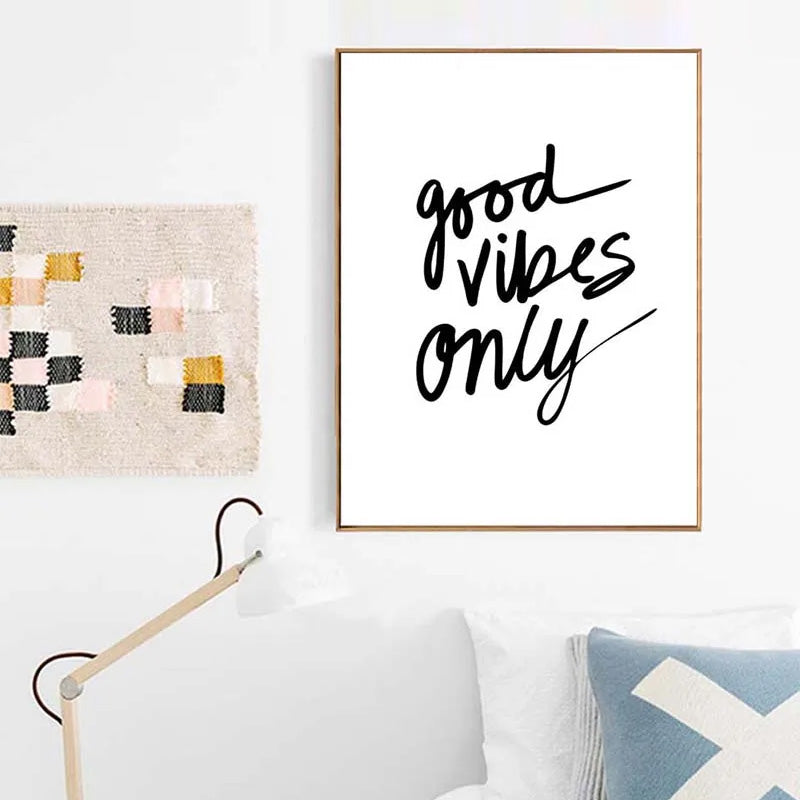 Good Vibes Only Wall Art Black White Fine Art Canvas Print Positivity Poster Picture For Living Room Bedroom Nordic Home Decor