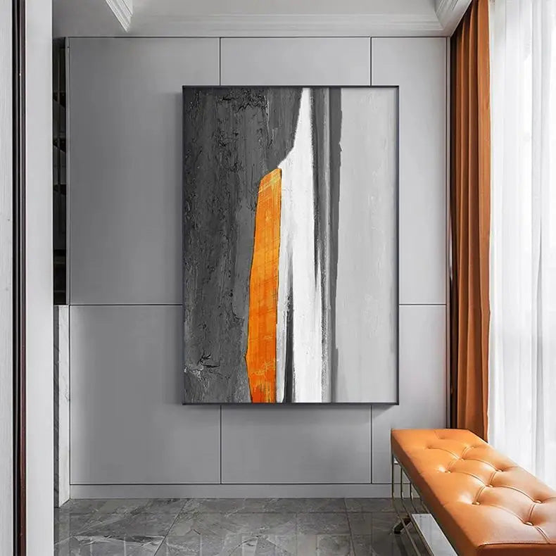 Gray Orange Industrial Abstract Wall Art Fine Art Canvas Prints Pictures For Urban Apartment Living Room Dining Room Home Office Art Decor