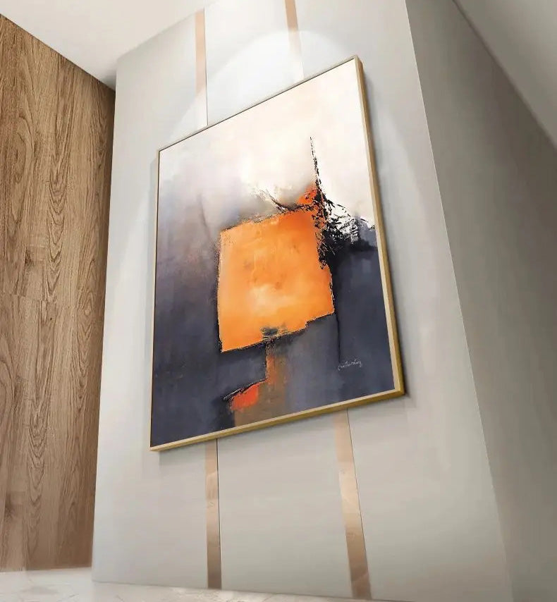 Gray Orange Industrial Abstract Wall Art Fine Art Canvas Prints Pictures For Urban Apartment Living Room Dining Room Home Office Art Decor